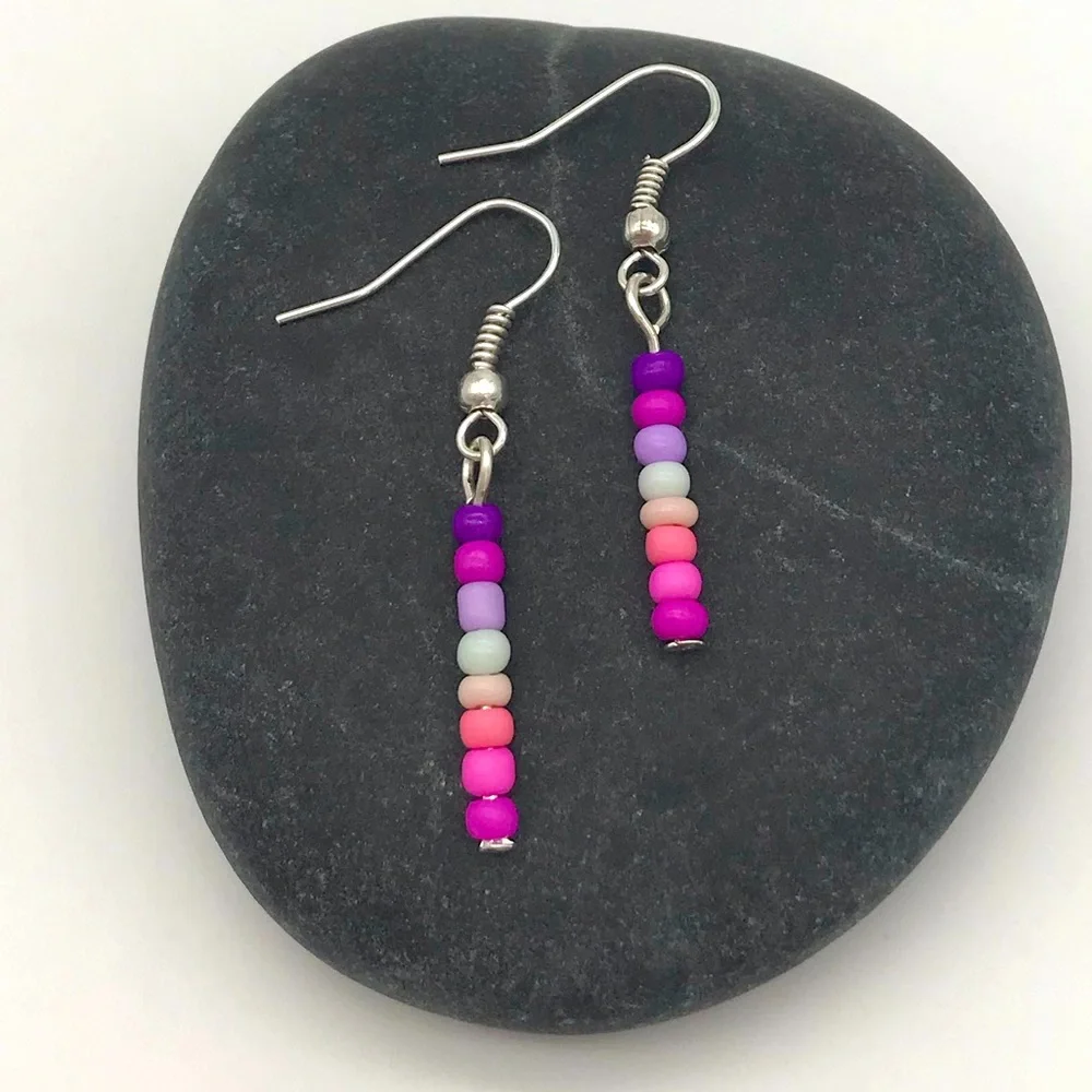 Boho Lightweight Dangle Earrings Purple Pink - Picture 1 of 3